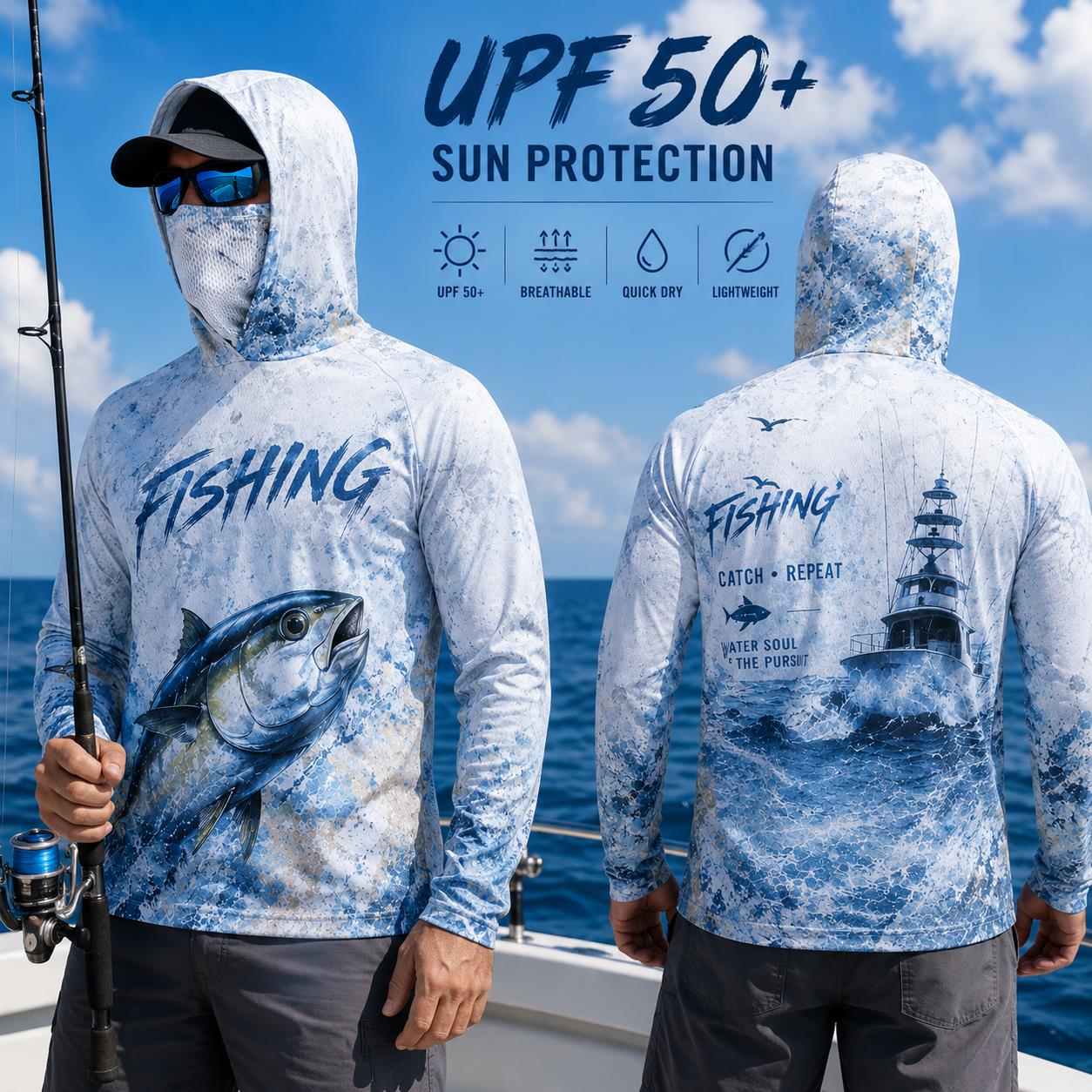 Fishing Hoodie Shirt Men Long  – Fishing Mask Sun Protection recenzja i cena