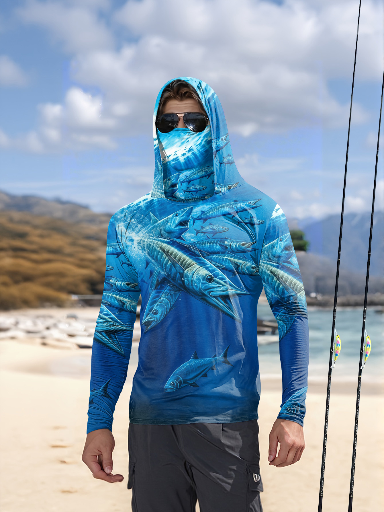 Men Hood Fishing Shirt long sl – Fishing Shirt Uv Protection recenzja i cena
